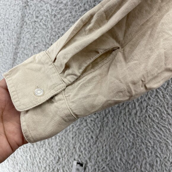Loft Womens Button Up Large Tan Beige‎ Linen Blend Long Sleeve New Lagenlook New - Picture 8 of 12